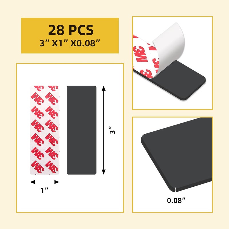 STTMGN Magnetic Tape with 3M Strong Adhesive Backing,1x3" 28PCS,Flexible Self Adhesive Magnets,Magnetic Tape Flat Rubber Magnet Strip,Available for DIY Crafts,Art Projects,Photo and Picture etc - Image 2
